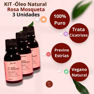 Kit 3 Unidades - Óleo de Rosa Mosqueta 100% Puro 30ml Farmax - Produto Original - Previne Estrias