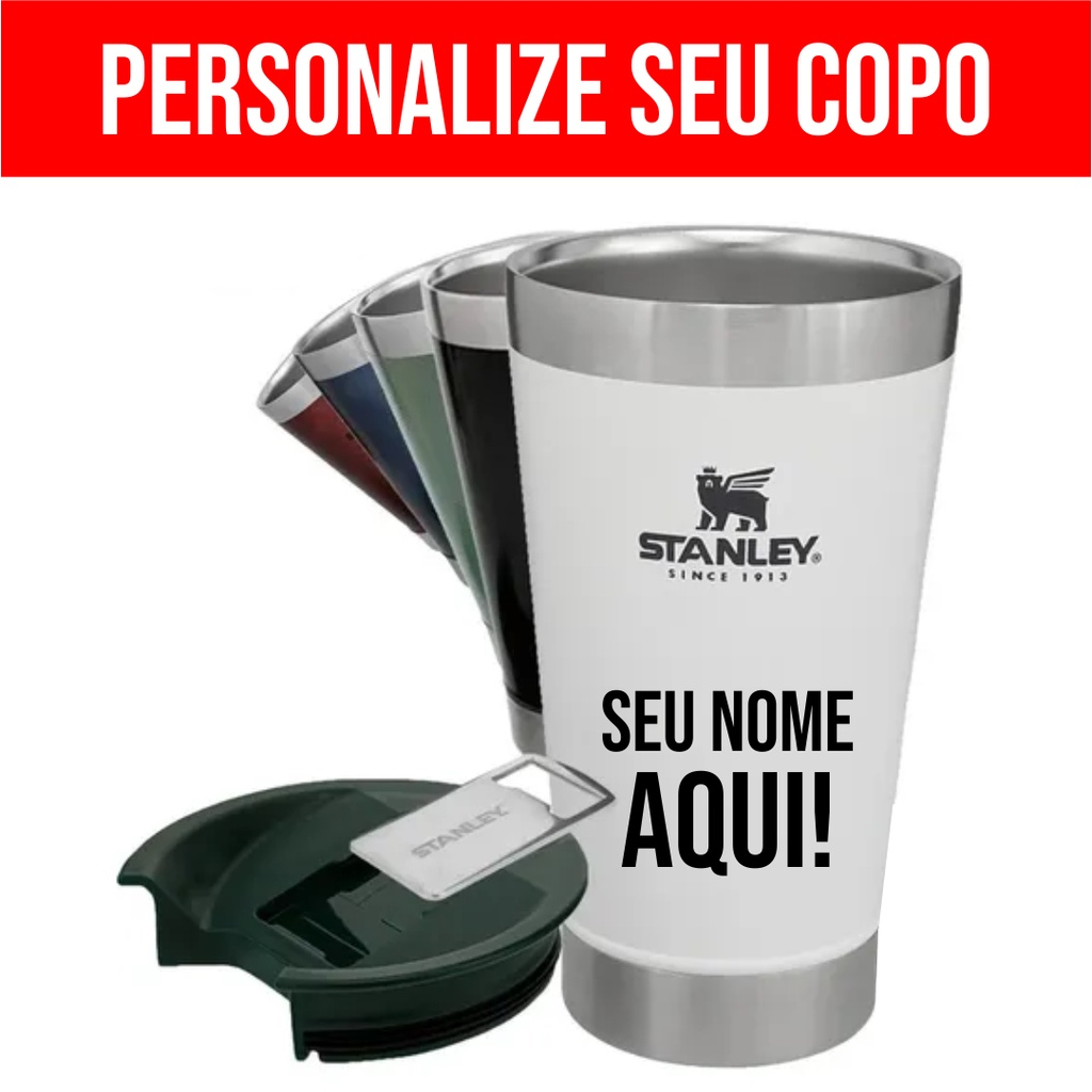 Copo Térmico Stanley Com Seu Nome Personalizado Com Tampa e Abridor 473ml