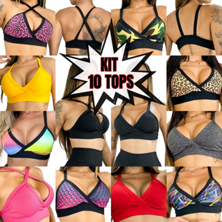 KIT 10 TOP DE ACADEMIA FITNESS CROPPED ATACADO REVENDA CORES E ESTAMPAS COM FORRO CONFORTÁVEL