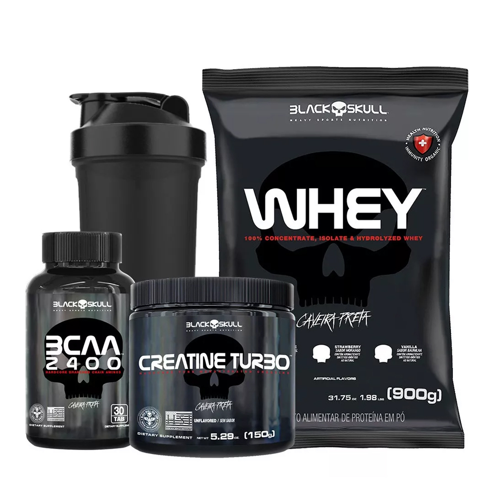 Kit Caveira Preta – Whey Protein + Bcaa + Creatina turbo – Black Skull