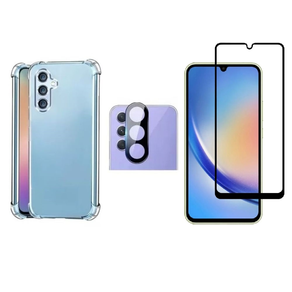 Kit 3x1 para Galaxy A34 Capa Capinha + Película de Vidro 3D + Película de Câmera