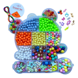 Kit Miçangas Infantil Menino p/ Fazer Pulseiras e Bijuterias Cores Unissex + Fio de Silicone e Cetim