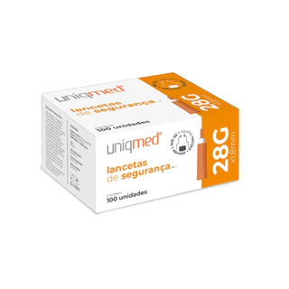 Auto Lanceta de Segurança Automática 28G x 1,8mm Uniqmed com 100 unidades