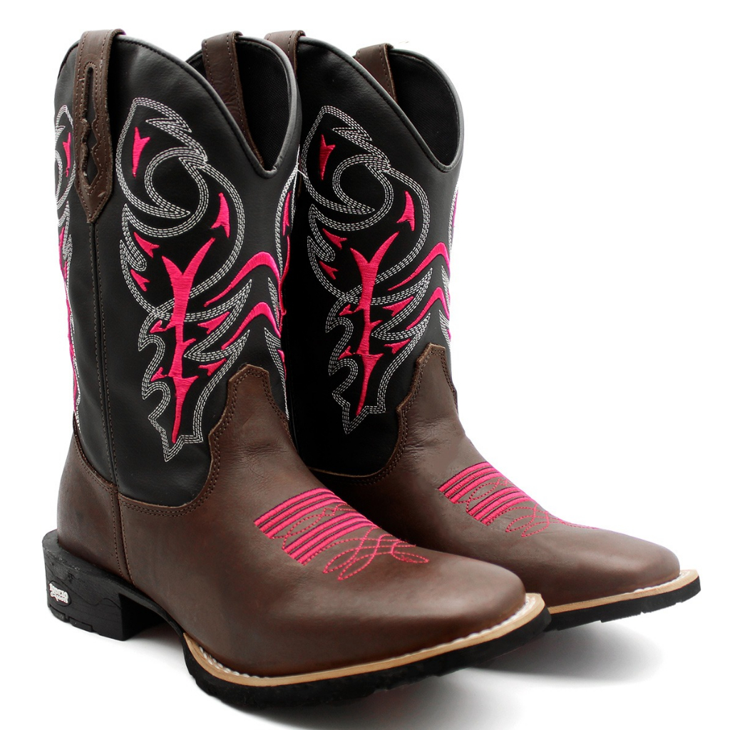 Bota Texana Feminina Botina Country Couro Legitimo Bovino Cano Alto Corte a  Laser com Brilho Efeito Gliter