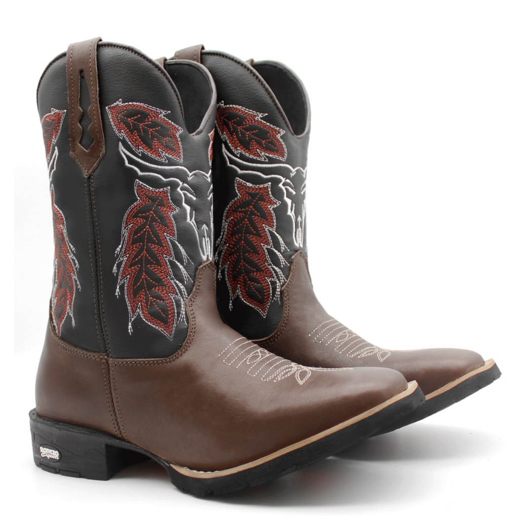 Bota Masculina Texana Botina Rodeio Bico Redondo Em Couro Confortável ...