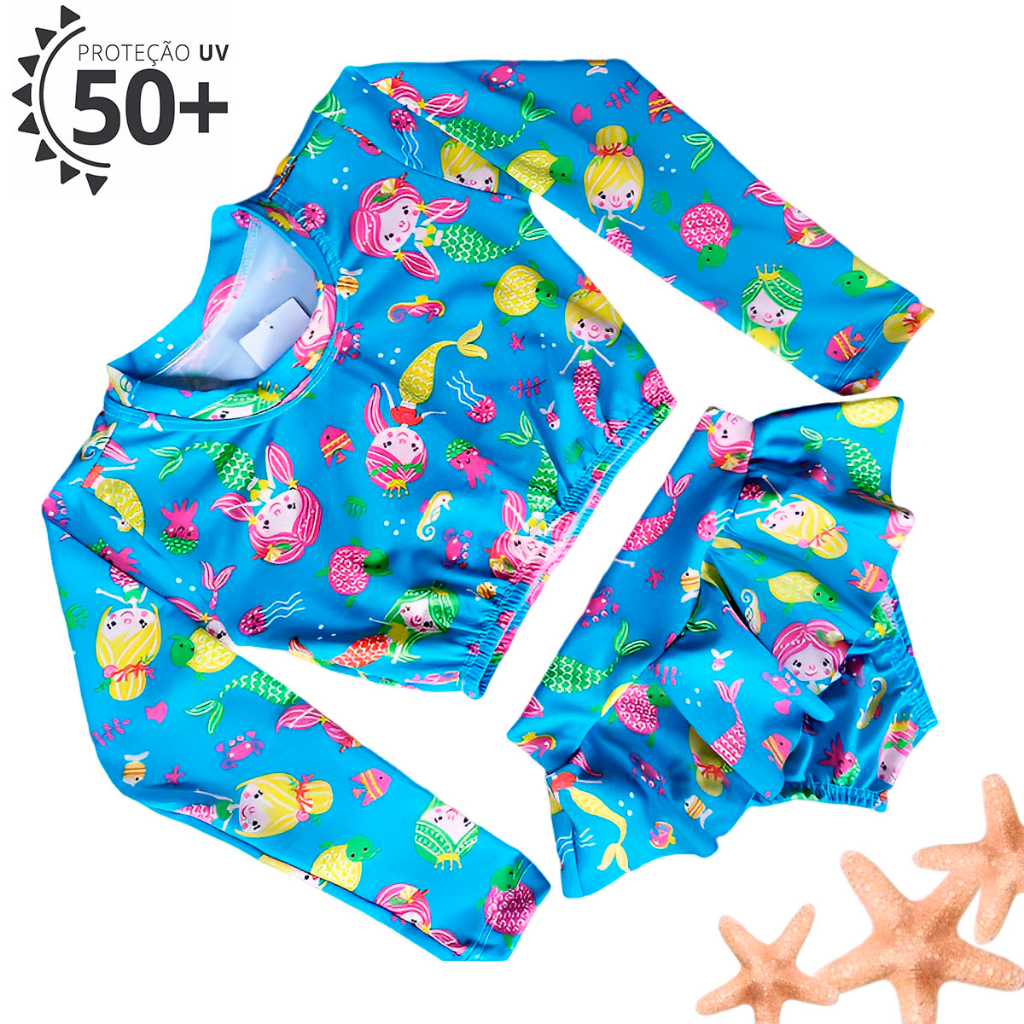 Biquíni Infantil Blusinha Manga Longa Moda Praia Piscina
