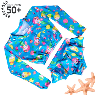Biquíni Infantil Blusinha Manga Longa Moda Praia Piscina