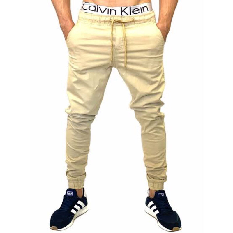 Calça Jogger Beje Com Punho Elástico Linha premium Promoção | Shopee Brasil