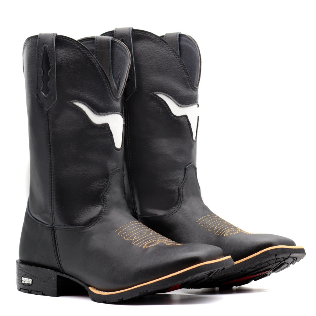 Bota Texana Botina Masculina Bico Redondo Em Couro Rodeio Barretos ...