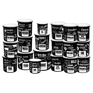 Kit 19 Potes de Mantimentos Herméticos para Cozinha - Linha PB Frases COMPLETA