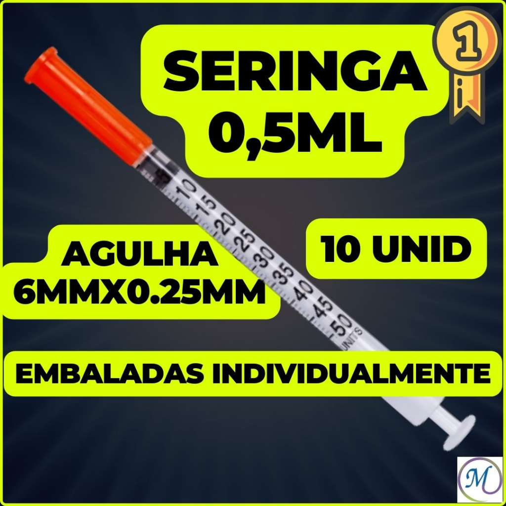 Seringa 0,5ML com ag. 6mmx0,25mm - 31G para Toxina Botox, Insulina etc ...