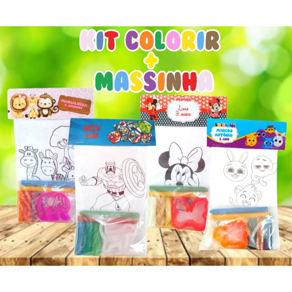 Kit Colorir + Massinha Festa Infantil Diversos Temas