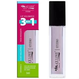 Gloss Lip Volumoso Max Love Make Up 3 em 1 Vitamina E Ácido Hialurônico  Rosa Mosqueta 5ml