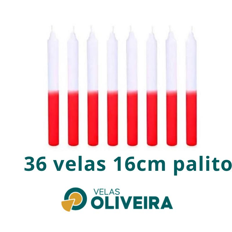 Vela Palito Bicolor Branca E Vermelha 36 Unidades 16cm 15 8 Por Kilo