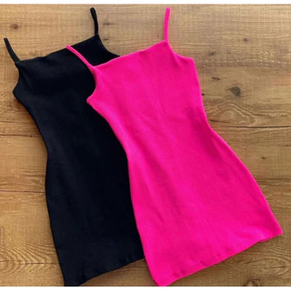 Vestido Tubinho Reto Canelado Power moda gringa Anarruga de Algodão