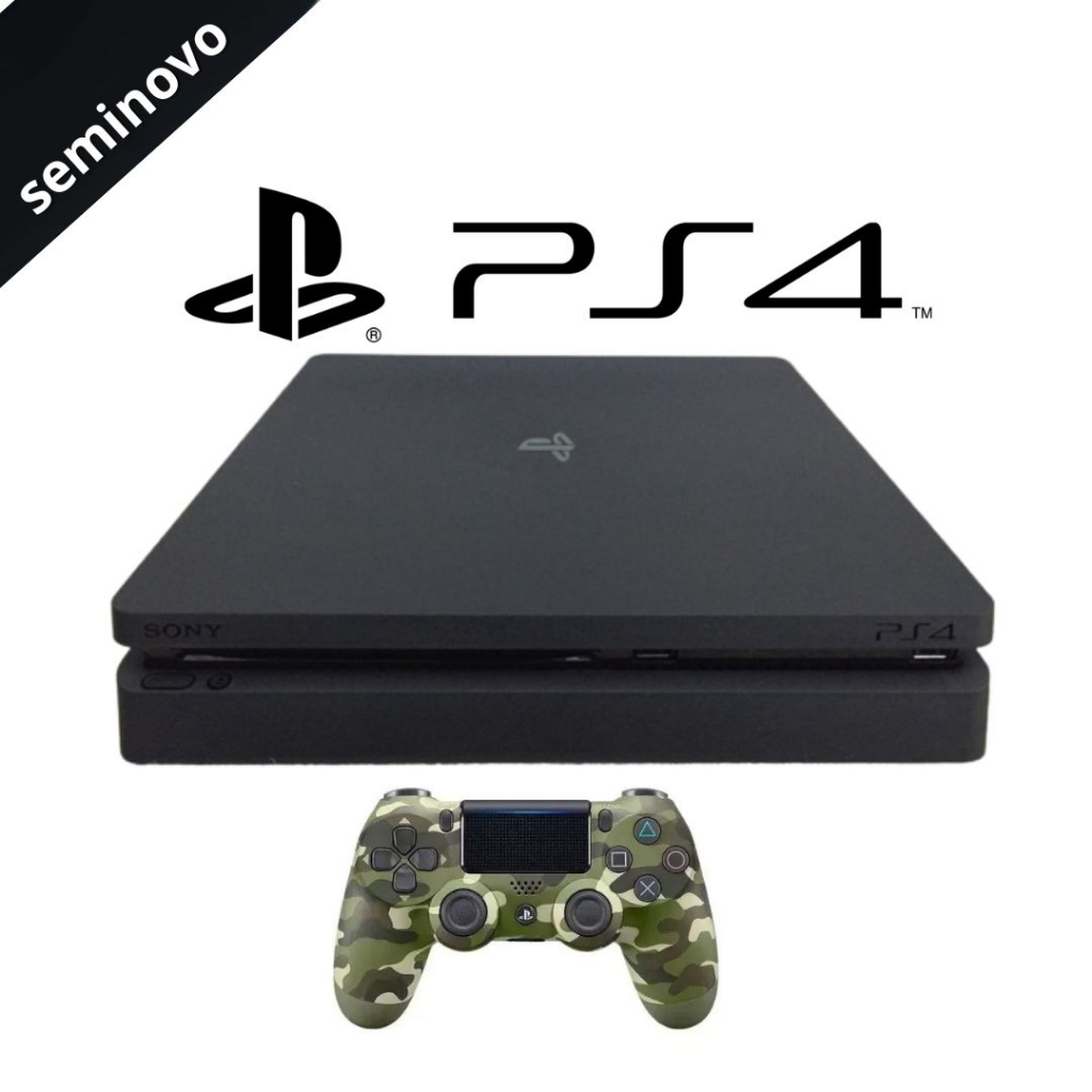 Sony Playstation 4 Slim seminovo + jogo em disco + controle verde camuflado