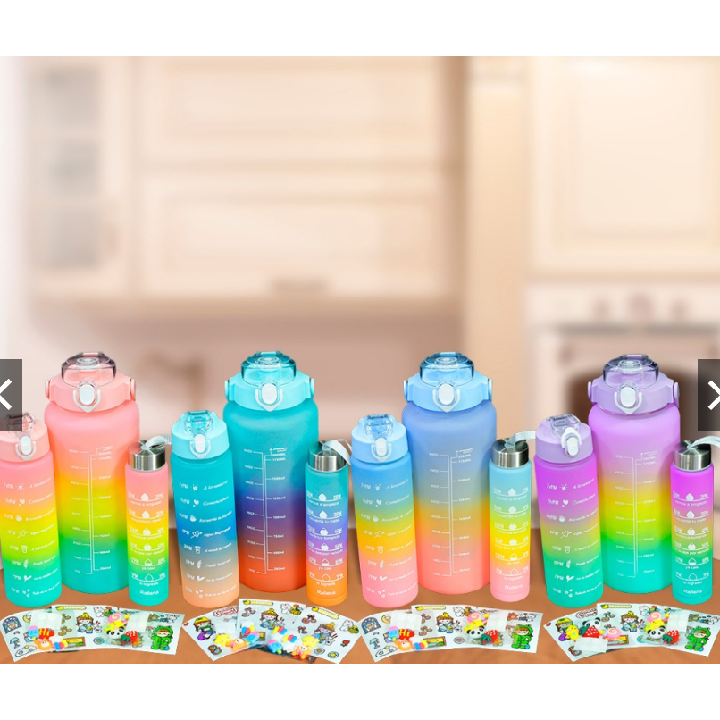 Kit 3 Garrafas de Água Squeeze Motivacional Com Adesivos 300ml+900ml+2000ml Envio Aleatórios
