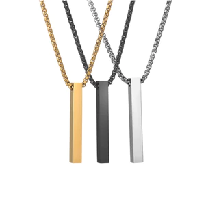 Colar Corrente Masculino com Pingente Retângulo Aço Inox Dourado/Prata/Preto 316l Pronta Entrega