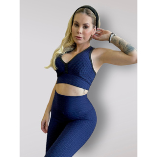 Conjunto Intense Disfarça Celulite Top com Zíper e Legging Cós V