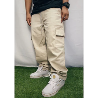 Calça Cargo Skate Bolso Lateral Larga Masculino 6 Bolsos de Sarja