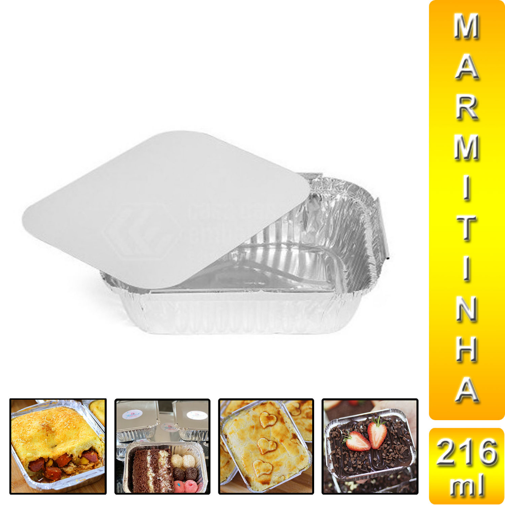 Marmitinha de Alumínio para bolo lembrancinha guloseimas empadão marmita Marmitex pequena Quentinha aluminio descartável Forma Embalagem Bandeja Retangular apx. 220ml - Kit Com 30 50 100 200 un Unidades - TAKENTE