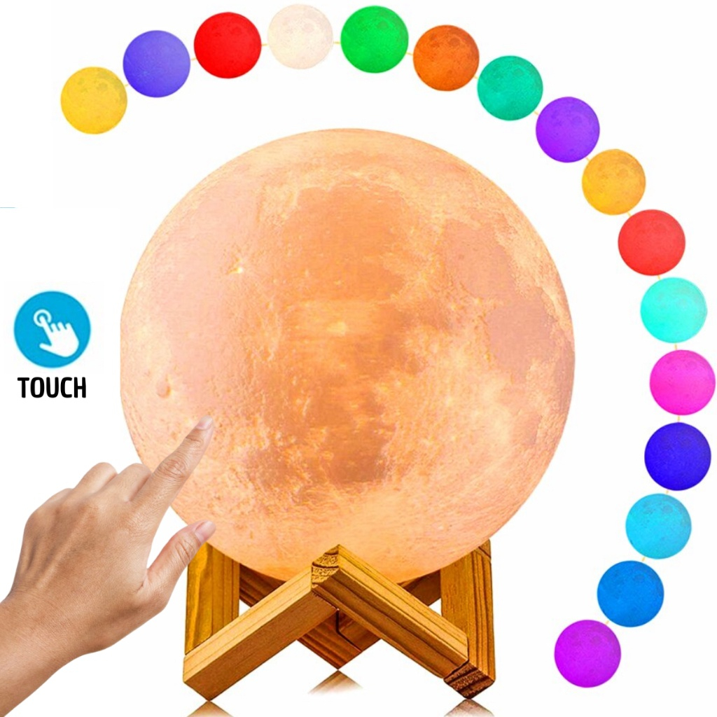 Luminária Lua Cheia 3d cores RGB Abajur Touch A MAIOR DO MERCADO 15CM