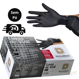 Luva Vinil Preta Descartável Sem Pó Resistente 100 Unidades em Oferta na Shopee