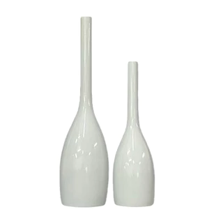 Vaso De Cerâmica Garrafa Dupla Branco Decoração Sala Escritório Consultório Ambientes
