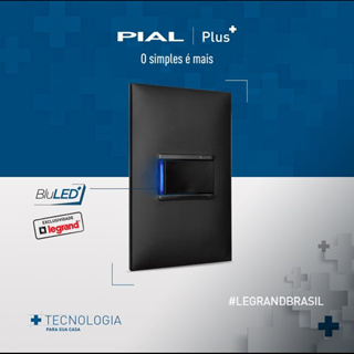 Tomadas 10a 20a Interruptores Teclas Placas 4x2 e 4x4 Linha Pial Plus+ Preta Legrand