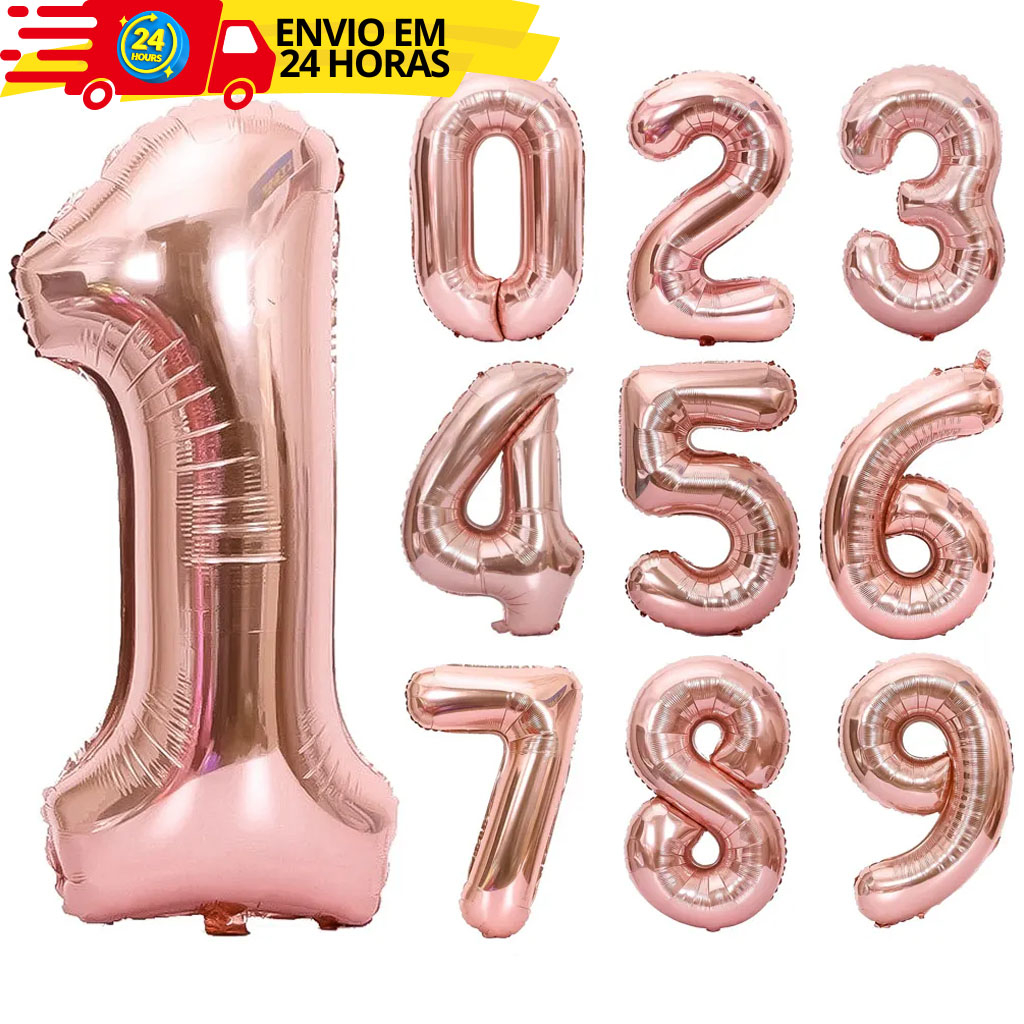 Kit 2 Balões De Número Metalizados Rosê Gold 70cm/40cm Bexiga Cromada ...