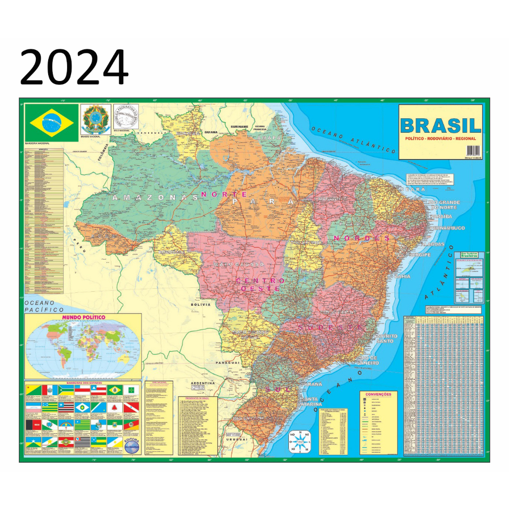 Mapa Brasil Politico Rodoviário Tamanho 120 X 90 Cm