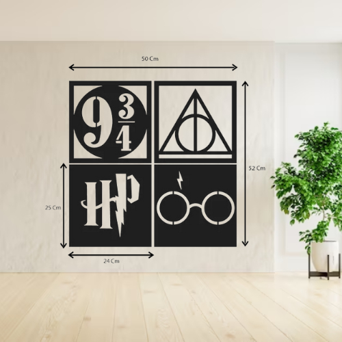 Kit 4 Quadros Decorativos Harry Potter Mdf Vazados Preto 25cm +brinde -  Inventto Studio