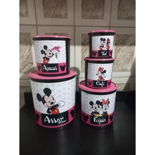 kit potes mantimentos plástico com tampa t Mickey 5 peças