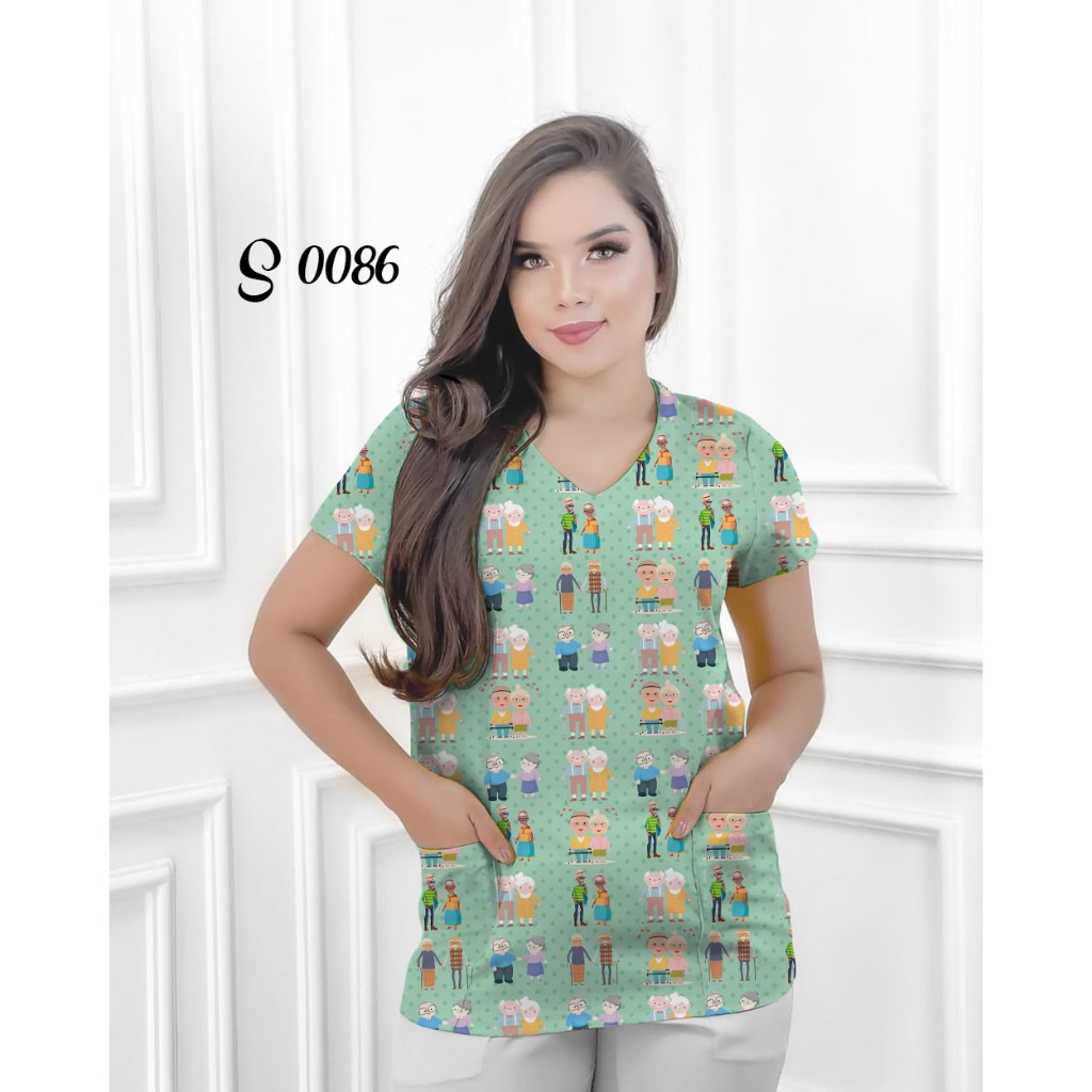 Jaleco Feminino Com Bolso Avental Personalizado Scrub Feminino Cuidadora de Idosos Enfermeira