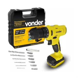 Parafusadeira e Furadeira a Bateria 12V Bivolt c/ Kit 17 Peças e Maleta PFV 120 VONDER