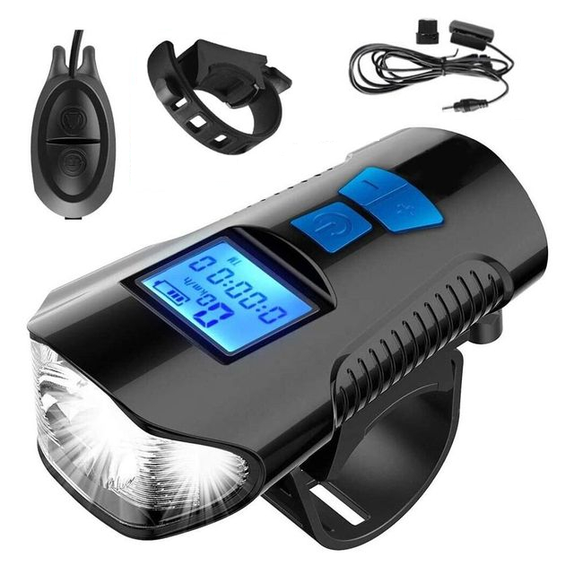 Farol LED Buzina Bicicleta Bike Lanterna Velocímetro USB