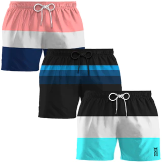 Bermuda Masculina kit 3 Short Praia Tactel Mauricinho Com Bolso Curta Leve Esportes Academia