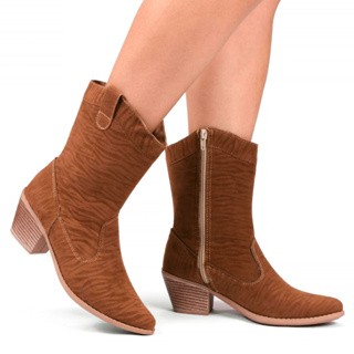 Bota Texana Feminina Cano Alto e Médio Bico Fino, Bordada Linda Promoção