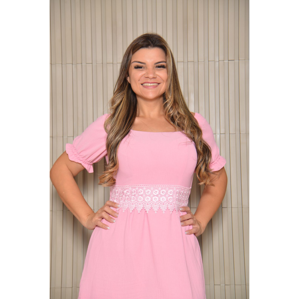 Vestido Cristal Curto Rosa Evangélico Thaís Lima Moda Feminina