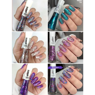Kit com 6 Esmaltes Hits Glitter Flocado Brilho 5Free