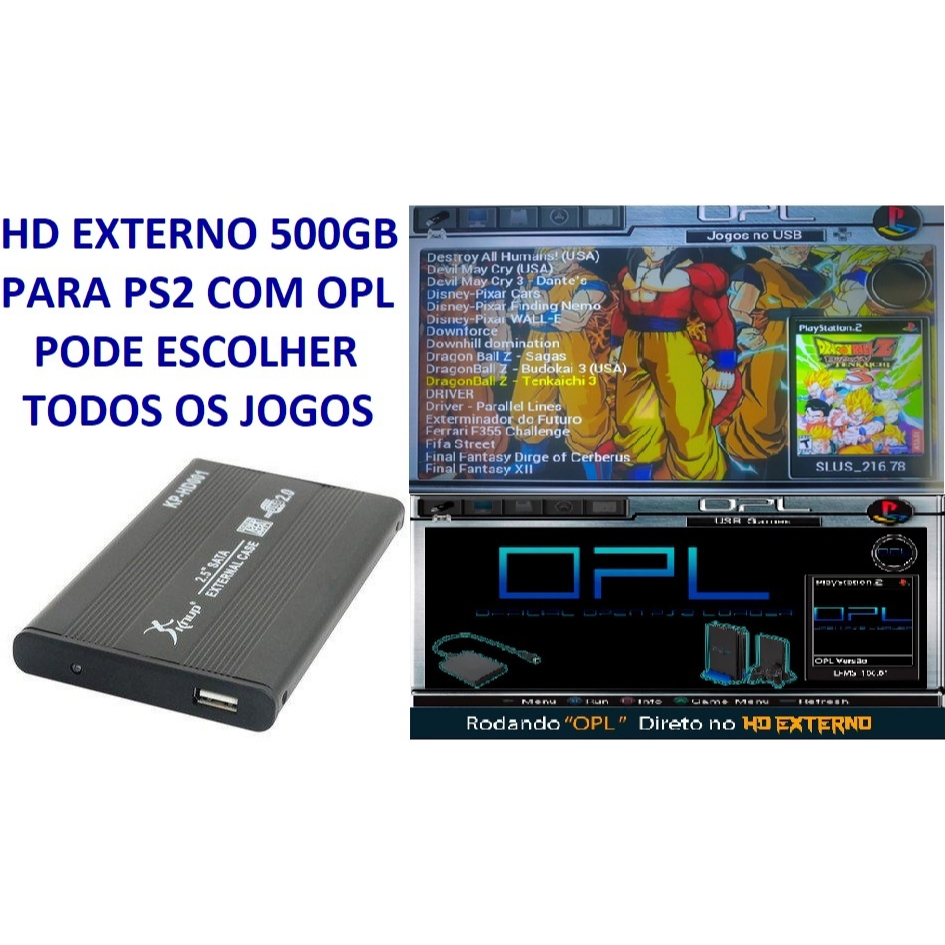 CASE HD EXTERNO 500GB PARA PS2 COM CABO USB