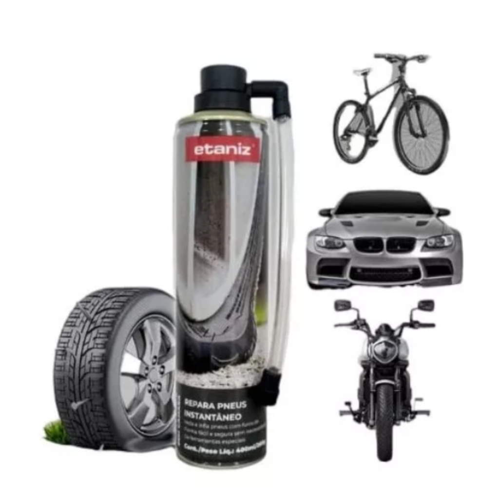 Reparador Spray Instantâneo De Furo Pneu 400ML 260G Carro - Bike - Moto Profissional