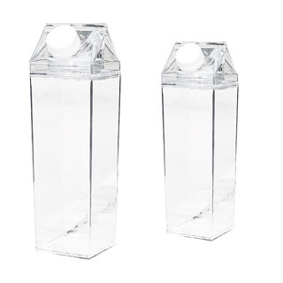 Garrafa Transparente Em Formato De Caixa Leite Portátil Geladeira 500ml e 1000ml Litros Plástico Acrílico
