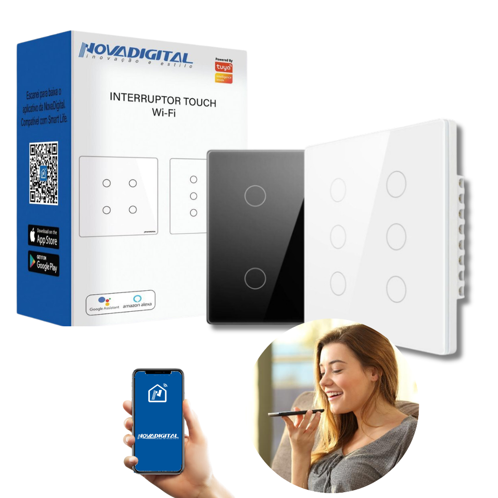 Interruptor WIFI Inteligente 6 Botões Touch Smart Alexa 4x4