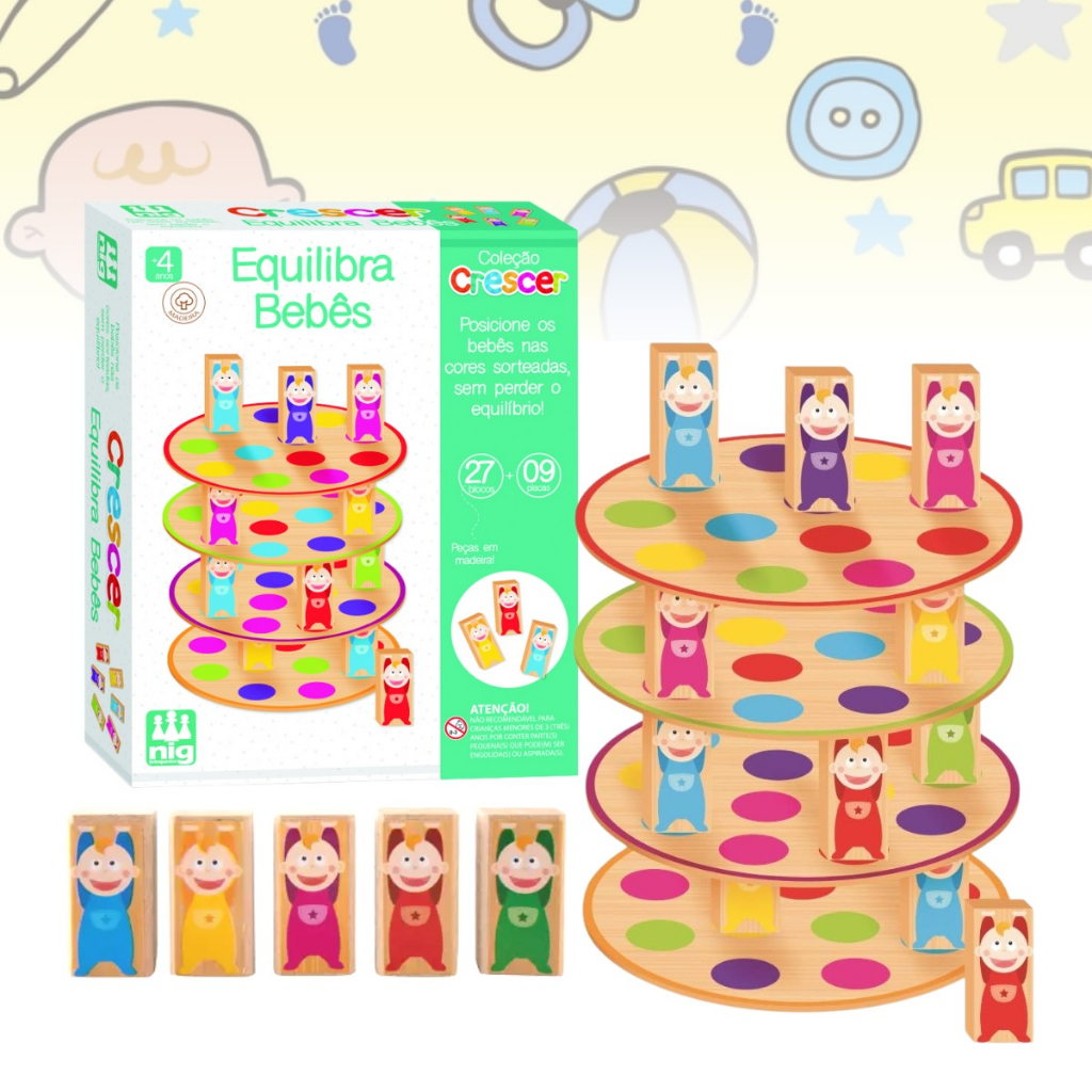 Jogo de Equilíbrio - Madeira - Crescer - Equilibra Bebês - Nig Brinquedos