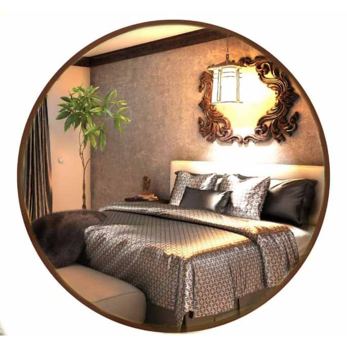 Espelho Redondo Lavabo Banheiro Decorativo Suspenso Organico Com Moldura de Couro + Parafuso