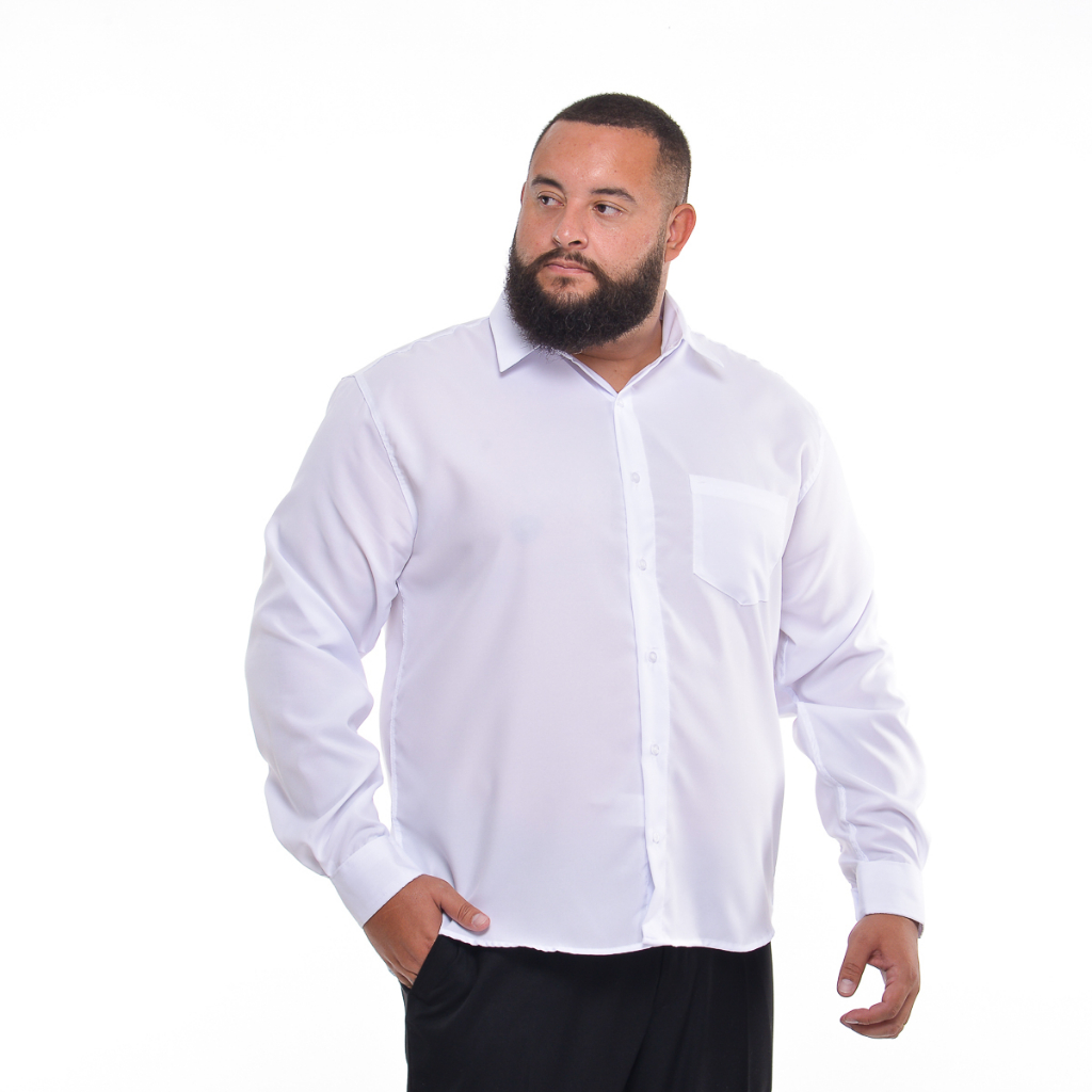 Camisa de Botão Plus Size Masculina Manga Longa Extra Grande - Pro