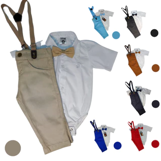Conjunto body social menino masculino contendo body manga curta calça suspensório e gravata