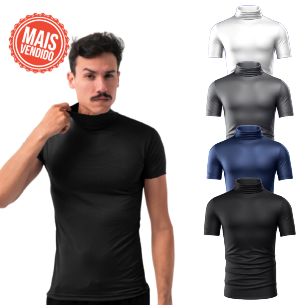 Camiseta Curta Gola Alta Blusa Alta Qualidade Proteção 50+ Camisa Segunda Pele Premium