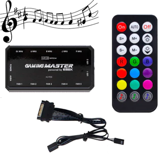 Controladora ARGB Para Cooler Fans RGB 6 Pinos 12v Com efeitos Rítmicos Suporta até 10 Fans ARGB + Controle Remoto + Cabos